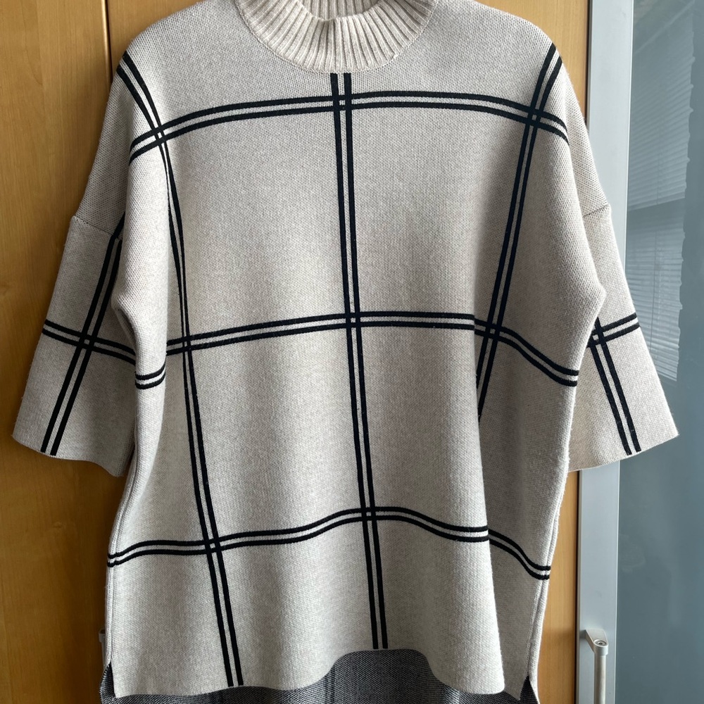 River Island Cream Knit Sweater with Black Windowpane Check size 14 UK